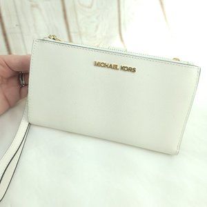 Michael Kors Womens Ivory White Leather Detachable Strap Wristlet Wallet